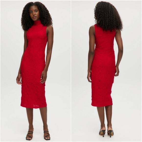 House of Harlow Red Sleeveless Mock Neck Textured Knit Midi Dress Size M - Picture 1 of 7
